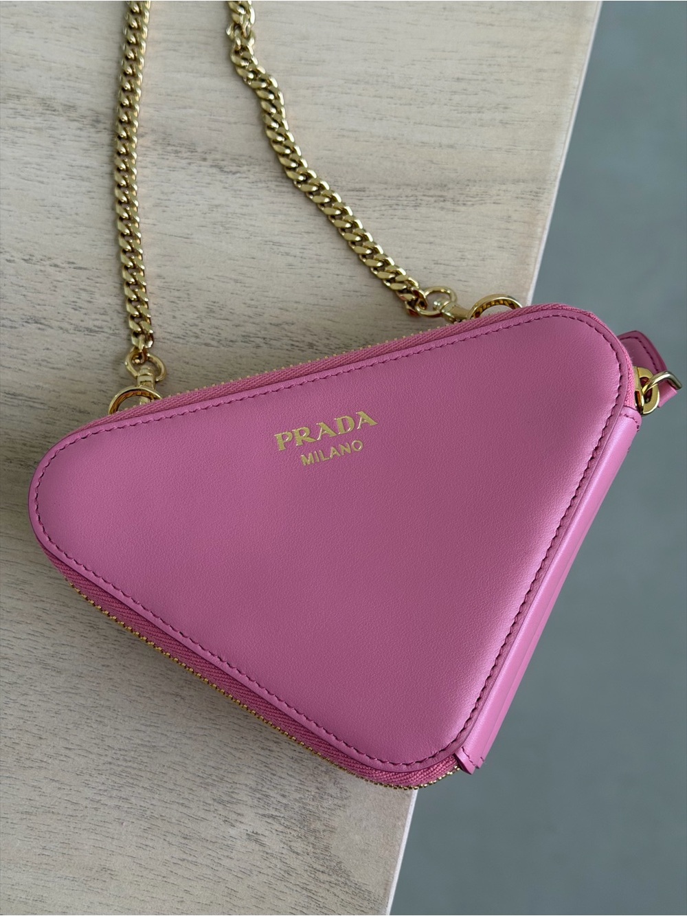 Prada Raffia Calfskin Crochet Logo Embroidered Mini Triangle Pouch Petalo - Picture 5 of 8